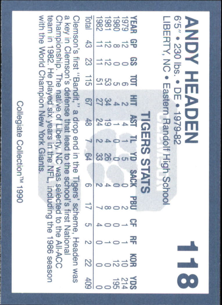 1990-91 Clemson Collegiate Collection (Pick Card From List) C85 08-24 - Picture 221 of 383