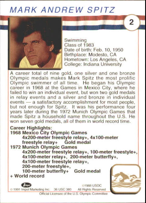 1991 Impel U.S. Olympic Hall of Fame #2 Mark Spitz back image