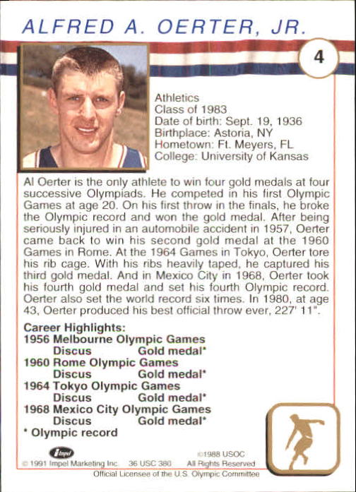 1991 Impel U.S. Olympic Hall of Fame #4 Al Oerter back image