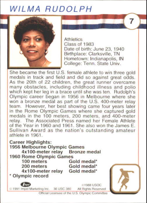 1991 Impel U.S. Olympic Hall of Fame #7 Wilma Rudolph back image