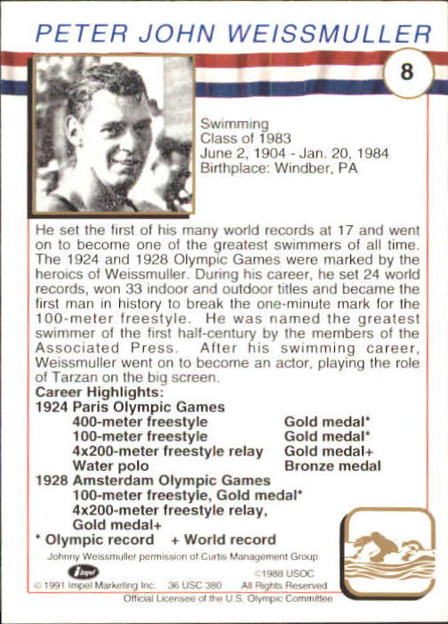 1991 Impel U.S. Olympic Hall of Fame #8 Johnny Weissmuller back image