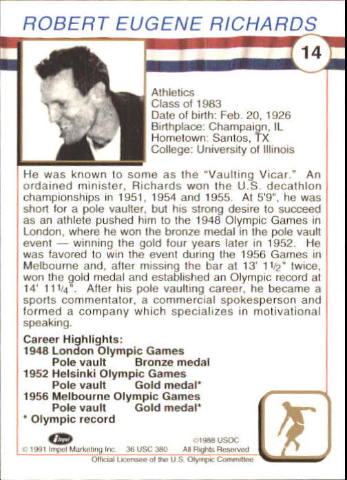 1991 Impel U.S. Olympic Hall of Fame #14 Bob Richards back image