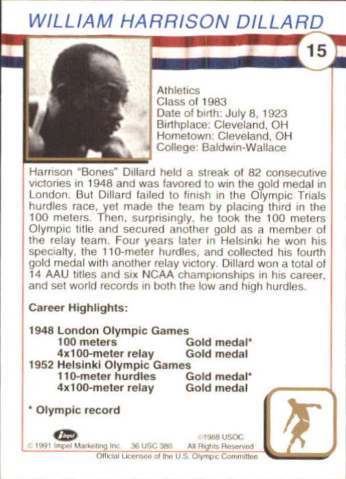 1991 Impel U.S. Olympic Hall of Fame #15 Harrison Dillard back image