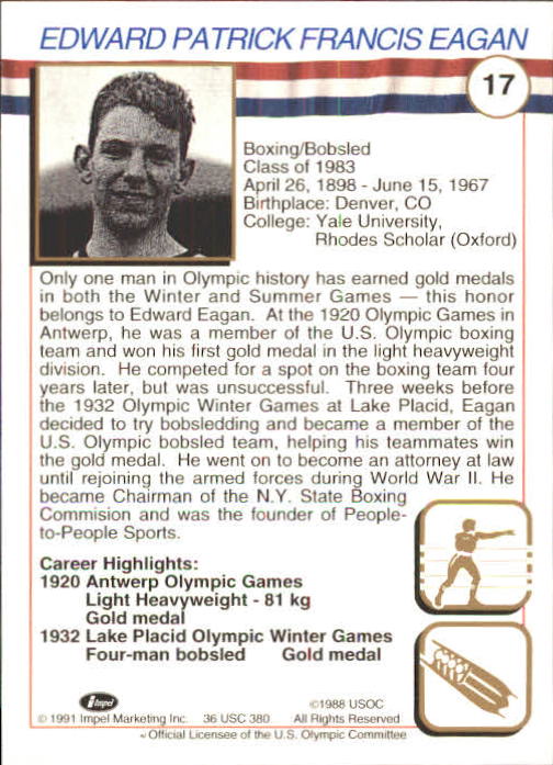 1991 Impel U.S. Olympic Hall of Fame #17 Eddie Eagan back image