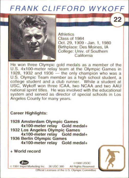 1991 Impel U.S. Olympic Hall of Fame #22 Frank Wykoff back image