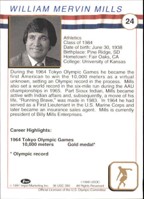 1991 Impel U.S. Olympic Hall of Fame #24 Billy Mills back image