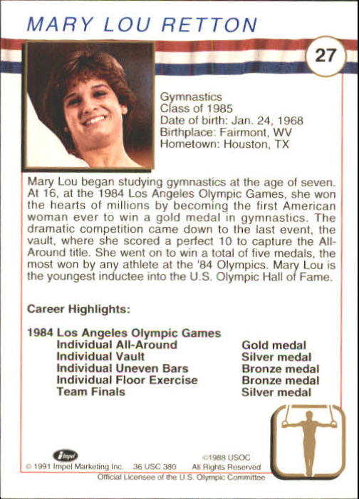 1991 Impel U.S. Olympic Hall of Fame #27 Mary Lou Retton back image