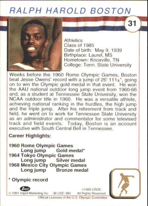 1991 Impel U.S. Olympic Hall of Fame #31 Ralph Boston back image