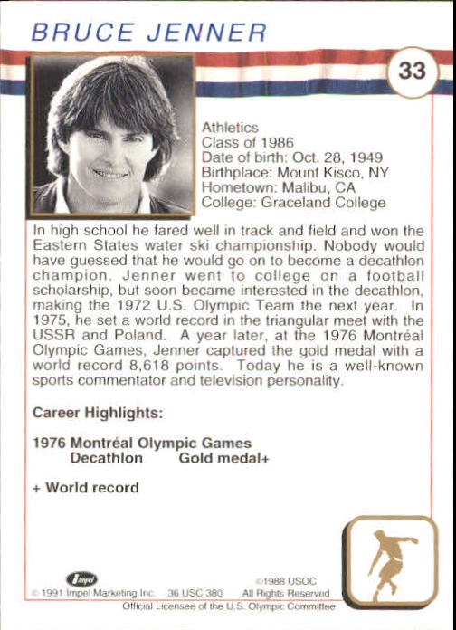 1991 Impel U.S. Olympic Hall of Fame #33 Bruce Jenner back image