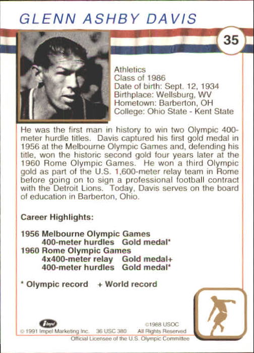 1991 Impel U.S. Olympic Hall of Fame #35 Glenn Davis back image