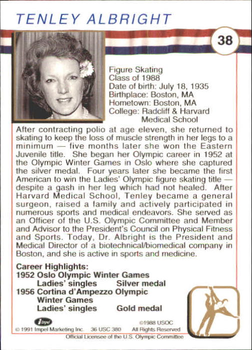 1991 Impel U.S. Olympic Hall of Fame #38 Tenley Albright back image