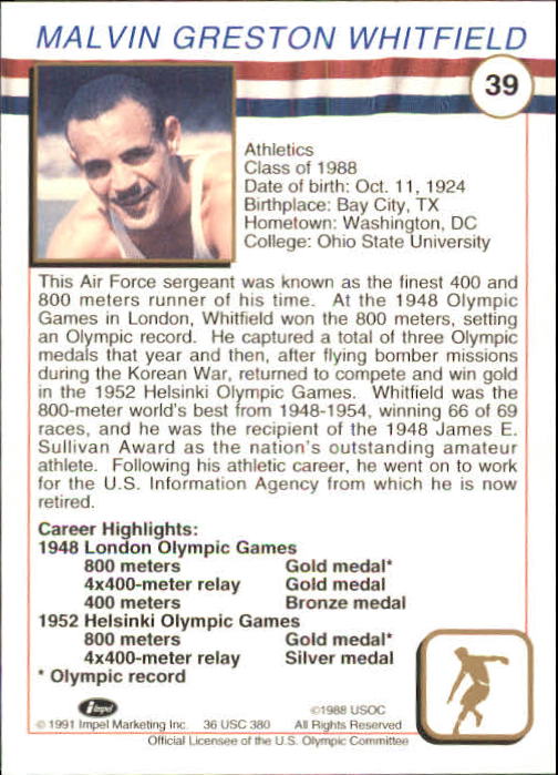 1991 Impel U.S. Olympic Hall of Fame #39 Mal Whitfield back image