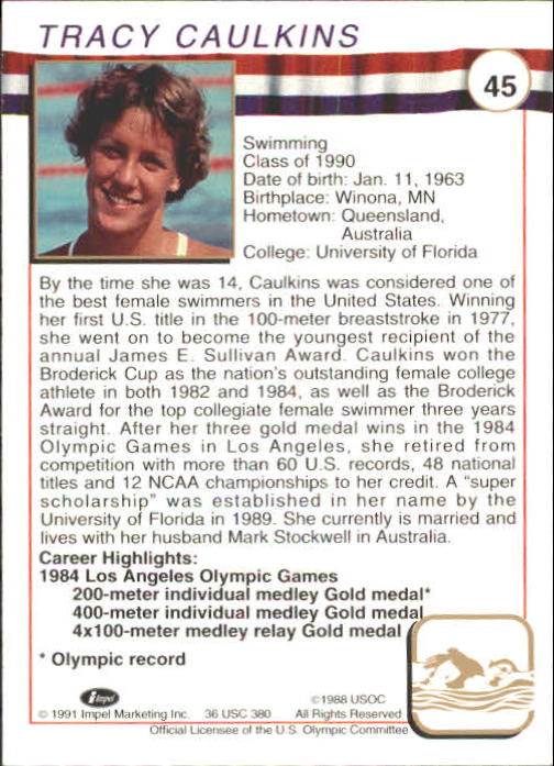 1991 Impel U.S. Olympic Hall of Fame #45 Tracy Caulkins back image