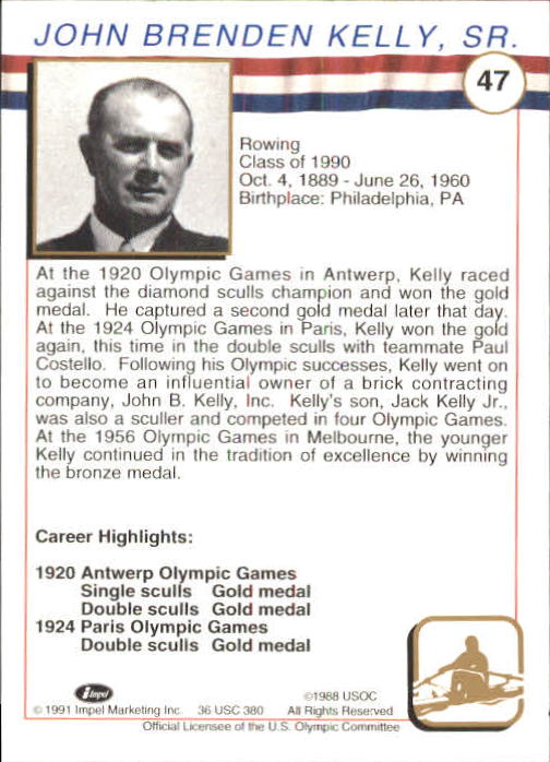 1991 Impel U.S. Olympic Hall of Fame #47 John Kelly Sr. back image