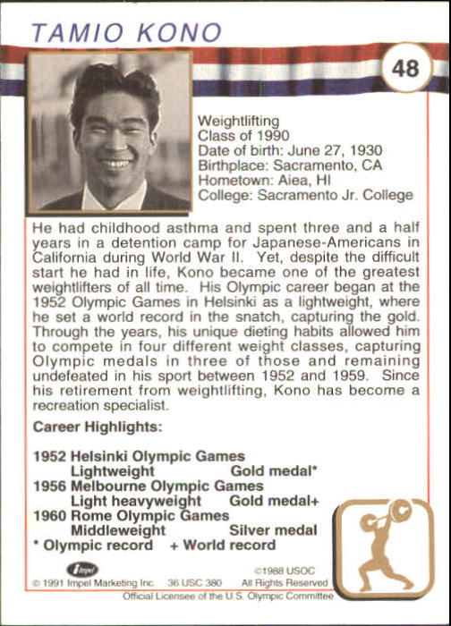 1991 Impel U.S. Olympic Hall of Fame #48 Tommy Kono back image