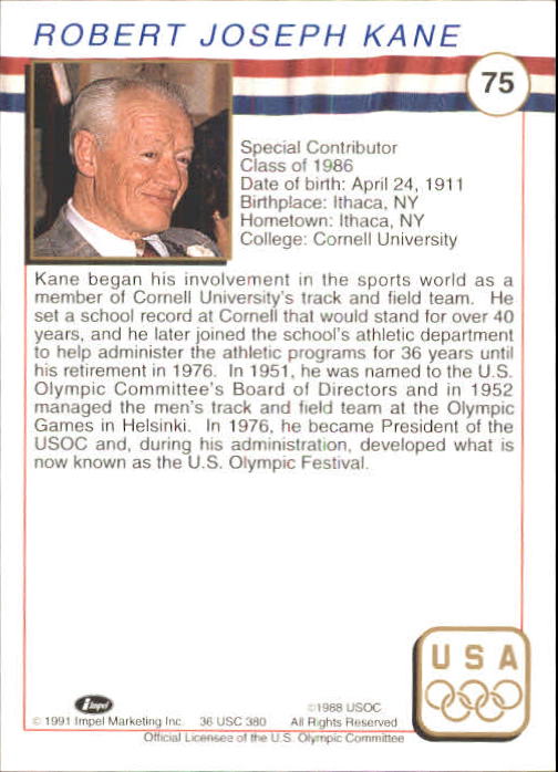 1991 Impel U.S. Olympic Hall of Fame #75 Robert Kane back image
