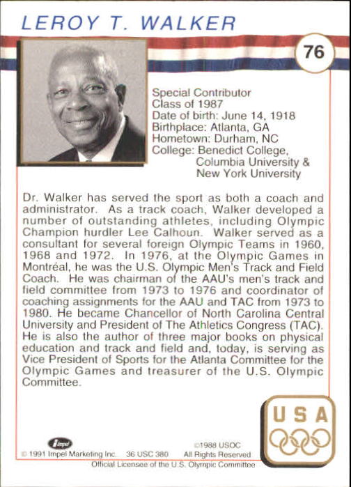 1991 Impel U.S. Olympic Hall of Fame #76 LeRoy Walker back image