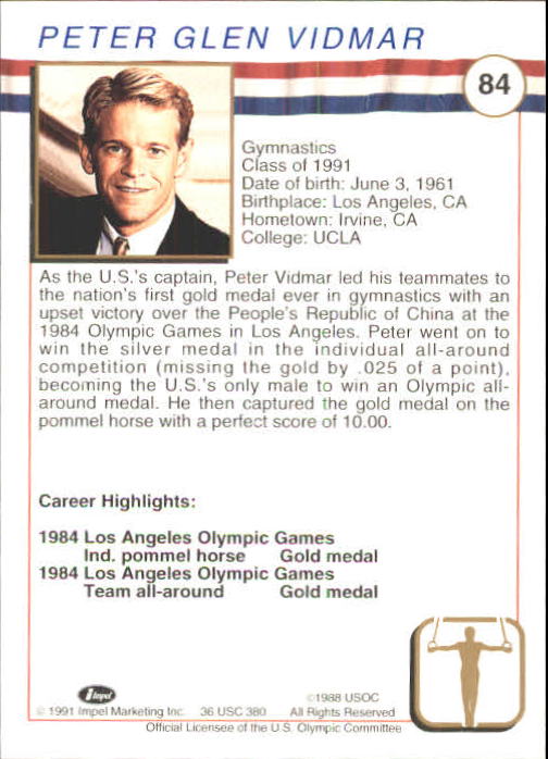 1991 Impel U.S. Olympic Hall of Fame #84 Peter Vidmar back image