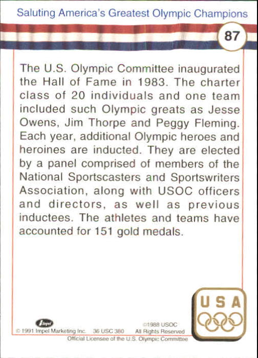 1991 Impel U.S. Olympic Hall of Fame #87 Hall of Fame History back image