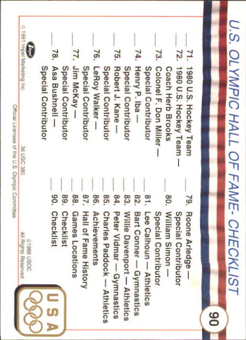 1991 Impel U.S. Olympic Hall of Fame #90 Checklist back image