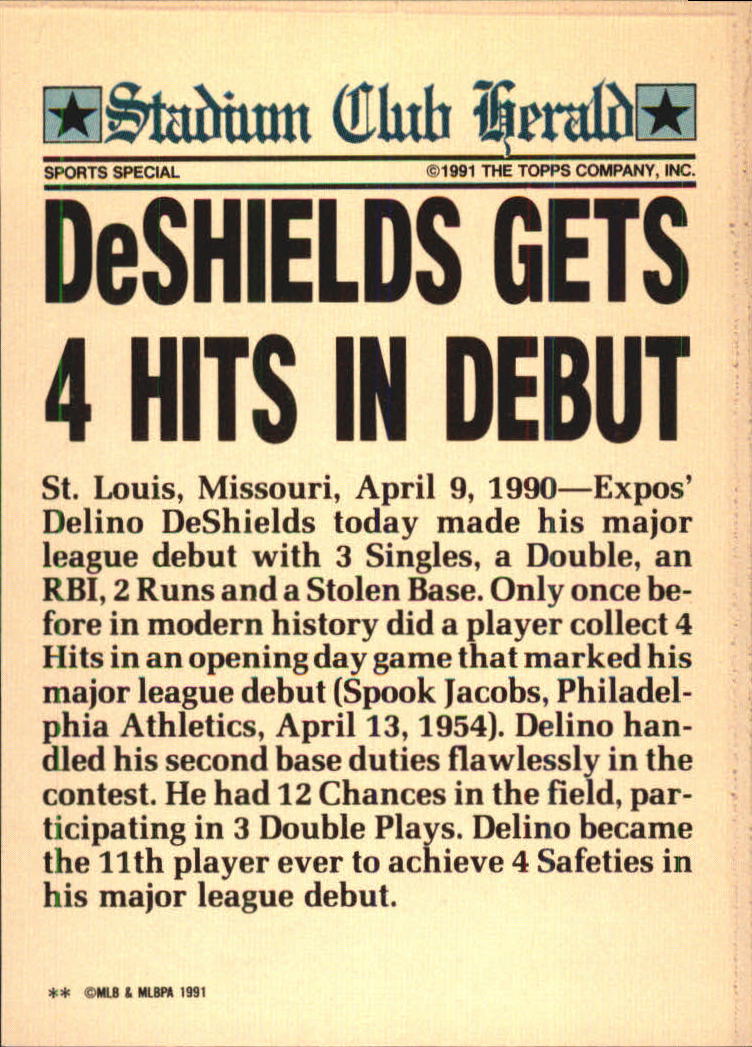 1991 Stadium Club Charter Member #6 Delino DeShields back image