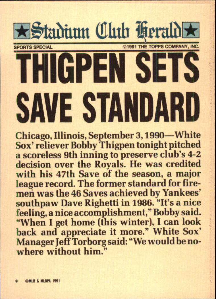 1991 Stadium Club Charter Member #29 Bobby Thigpen back image