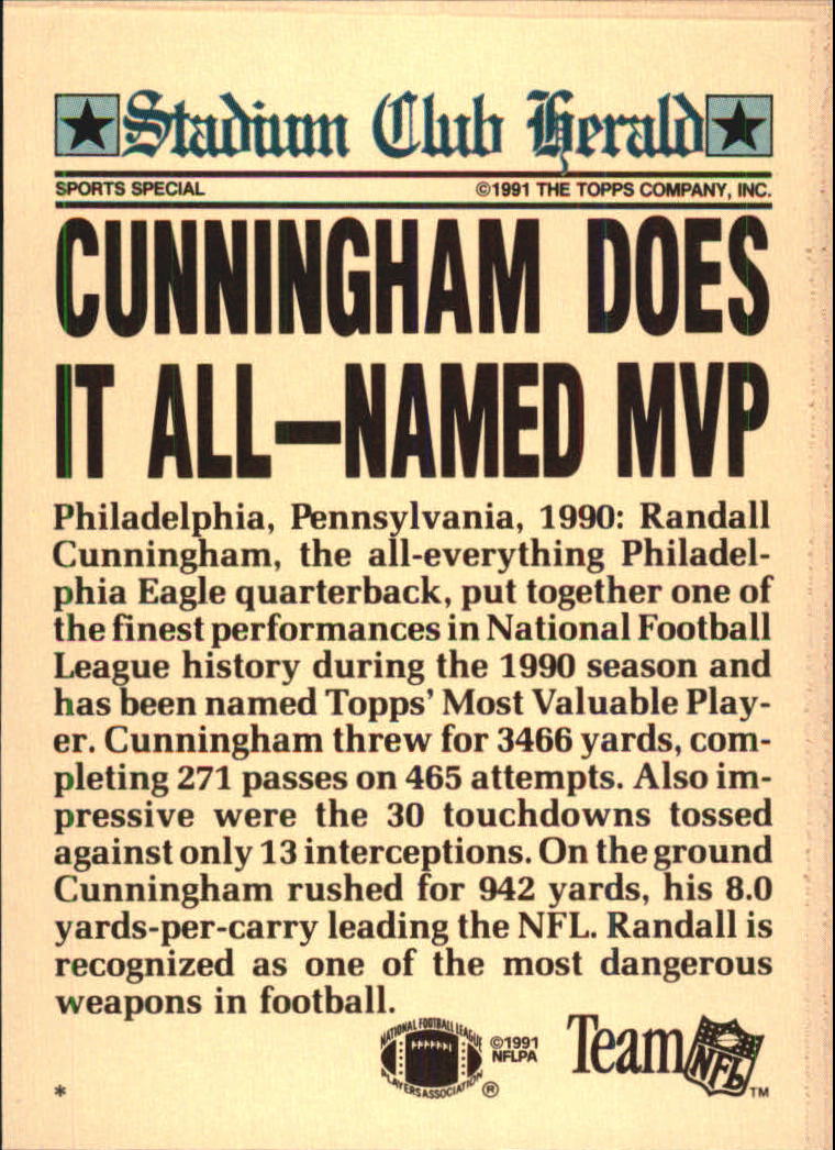 1991 Stadium Club Charter Member #35 Randall Cunningham back image