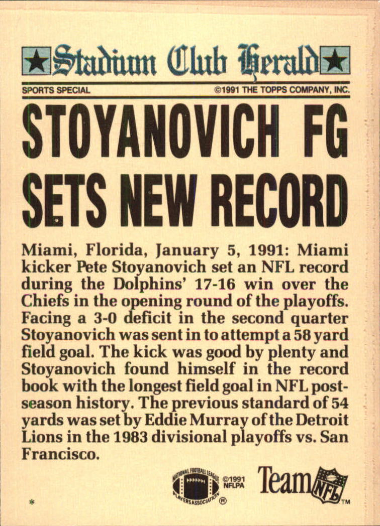 1991 Stadium Club Charter Member #38 Pete Stoyanovich back image