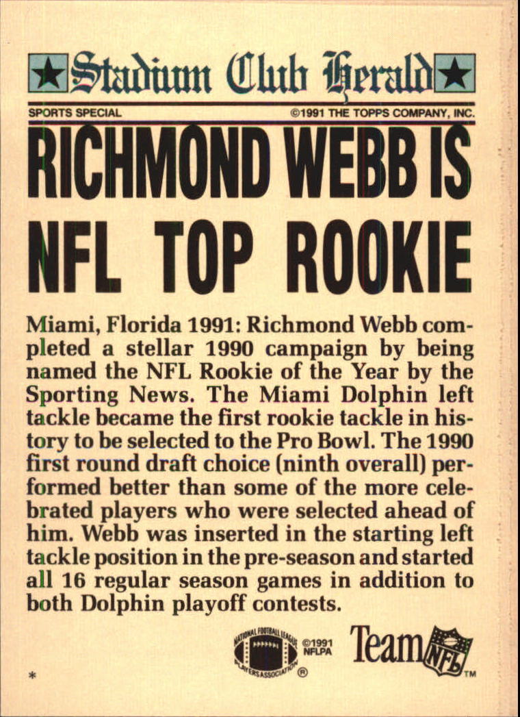 1991 Stadium Club Charter Member #41 Richmond Webb back image
