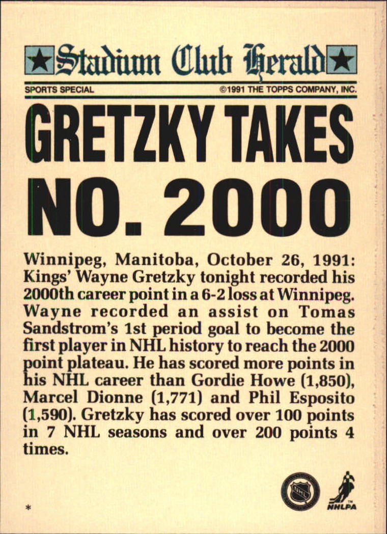 1991 Stadium Club Charter Member #46 Wayne Gretzky/Gretzky Takes/No. 2000 back image