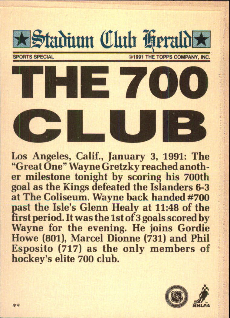 1991 Stadium Club Charter Member #47 Wayne Gretzky/The 700 Club back image
