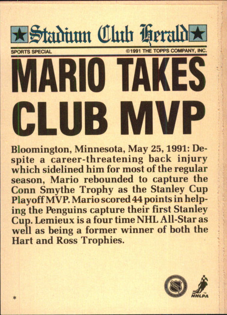 1991 Stadium Club Charter Member #50 Mario Lemieux back image