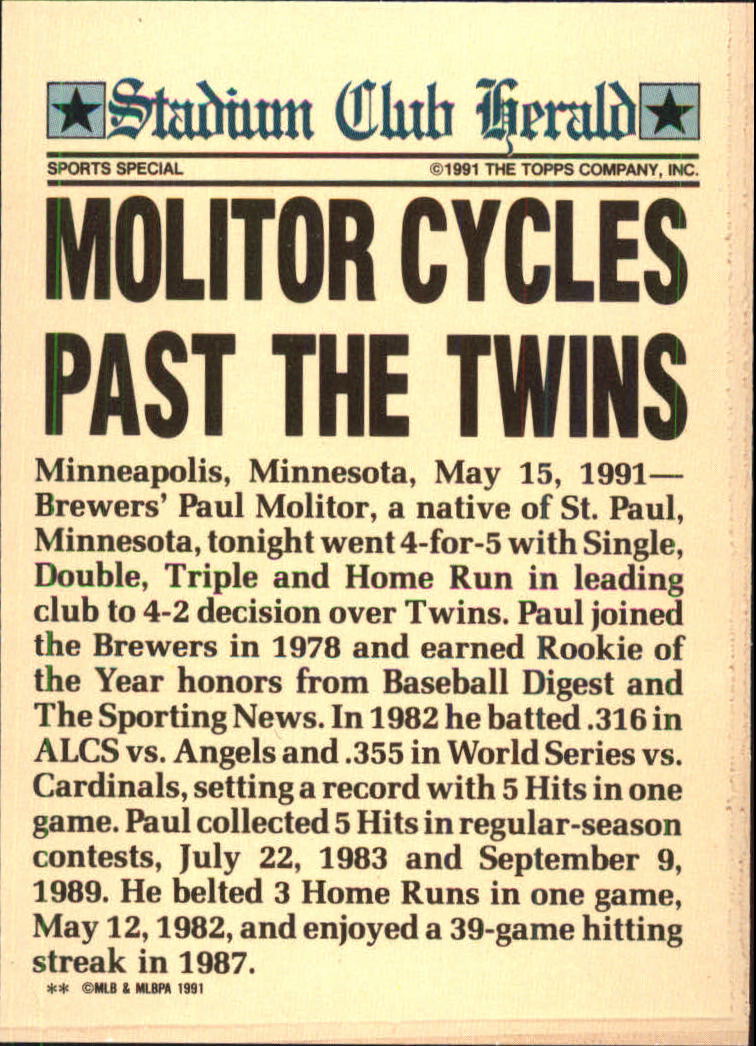 1991 Stadium Club Members Only #6 Paul Molitor back image