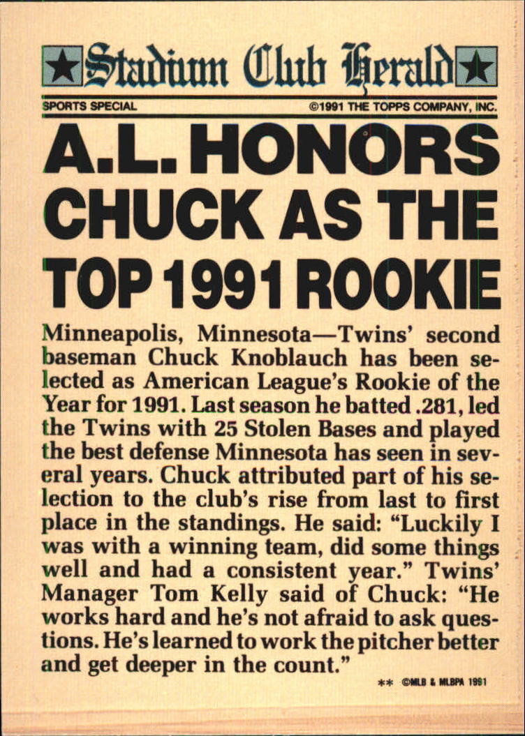 1991 Stadium Club Members Only #20 Chuck Knoblauch back image