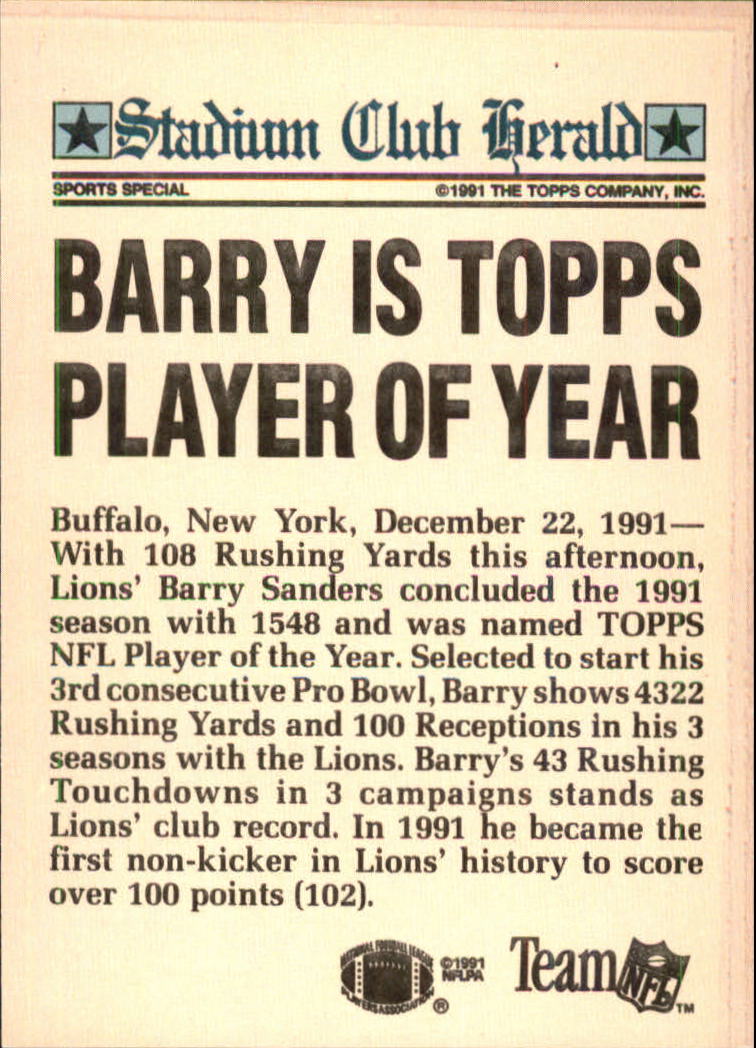 1991 Stadium Club Members Only #35 Barry Sanders back image