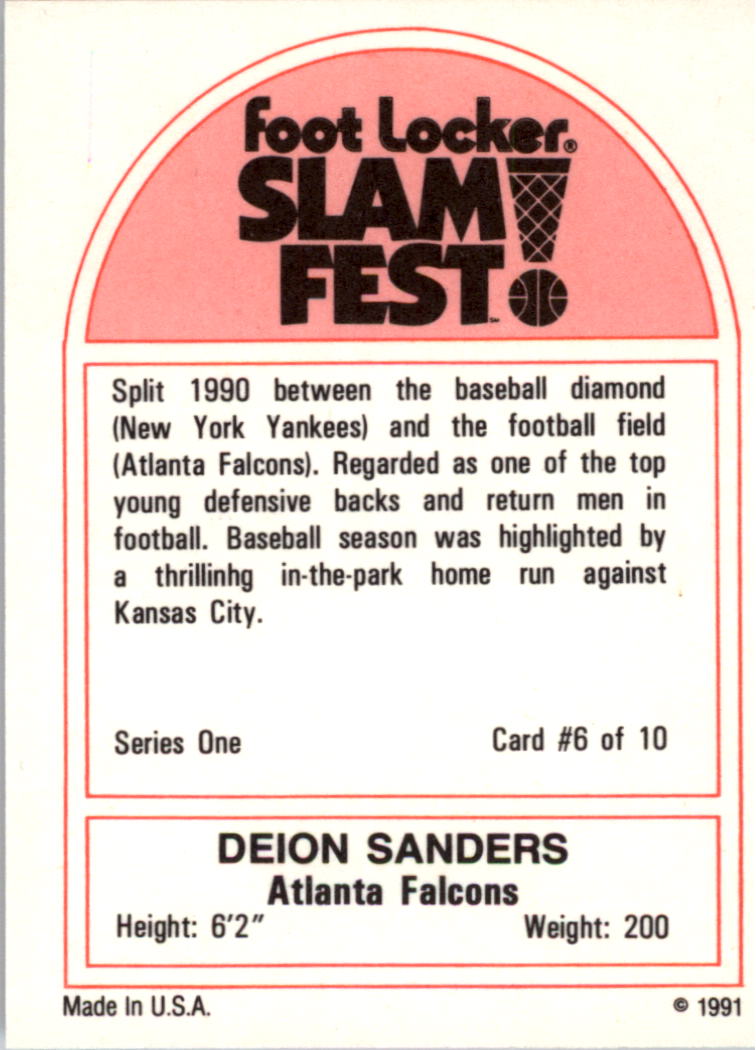 1991 Foot Locker Slam Fest #1-6 Deion Sanders BB FB back image