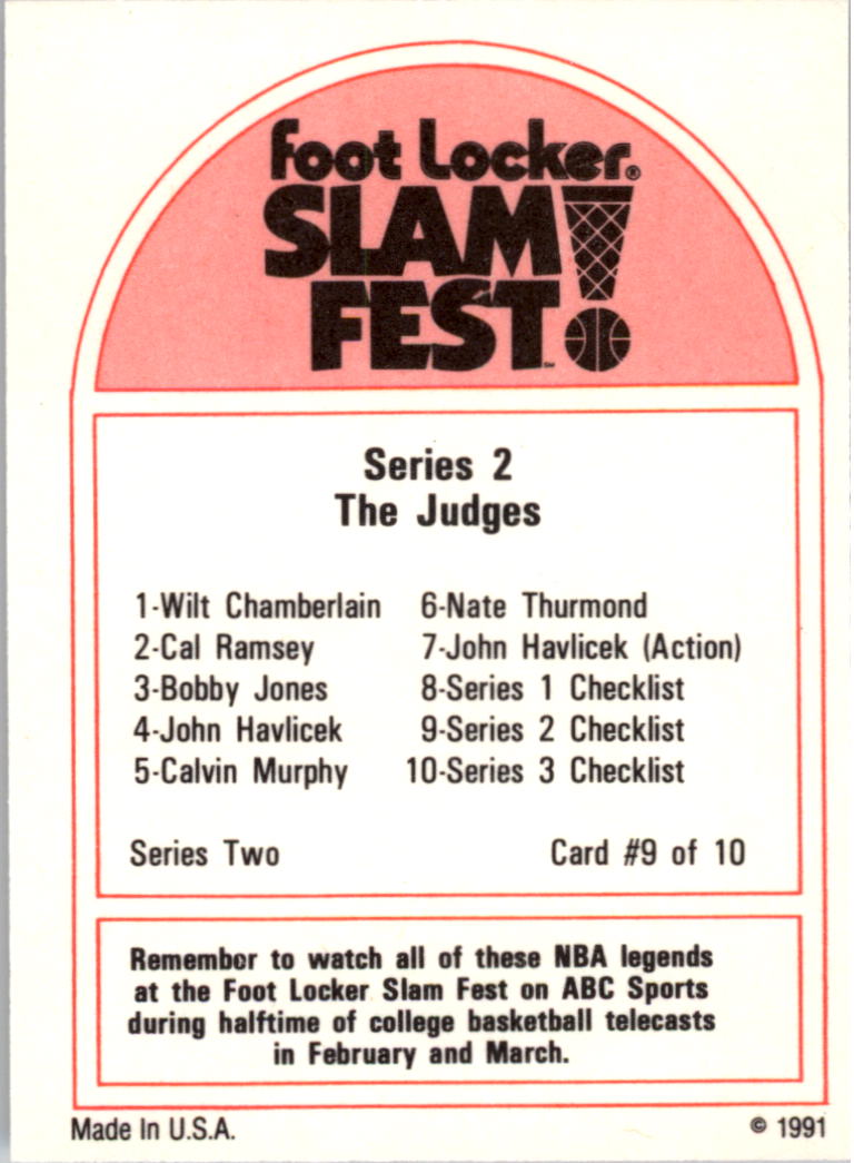 1991 Foot Locker Slam Fest #2-9 Series 2 Checklist/The Judges back image