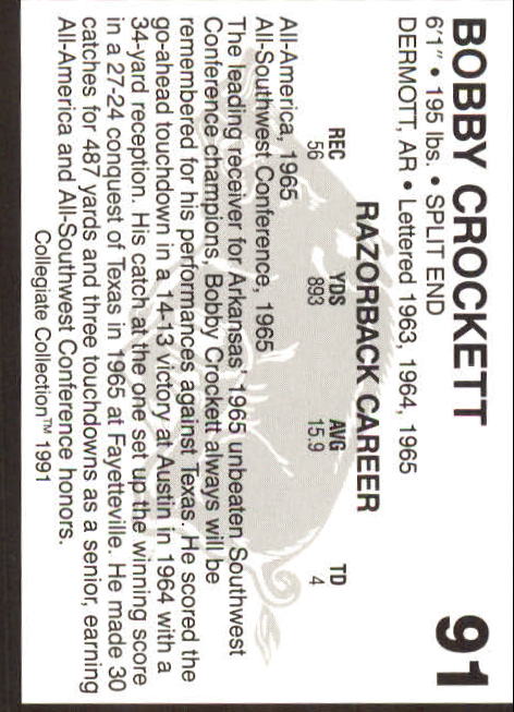 1991 Arkansas Collegiate Collection #91 Bobby Crockett back image