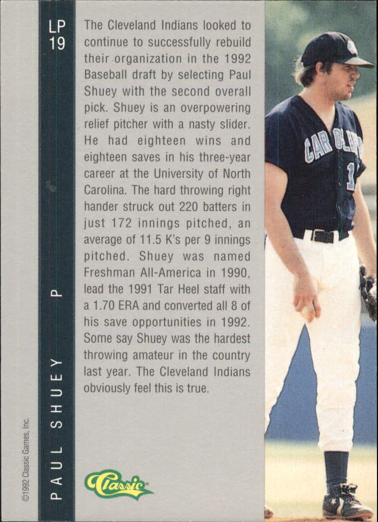 1992 Classic Four Sport LPs #LP19 Paul Shuey back image