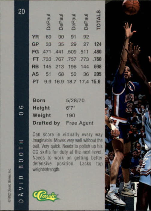 1992 Classic Four Sport #20 David Booth back image