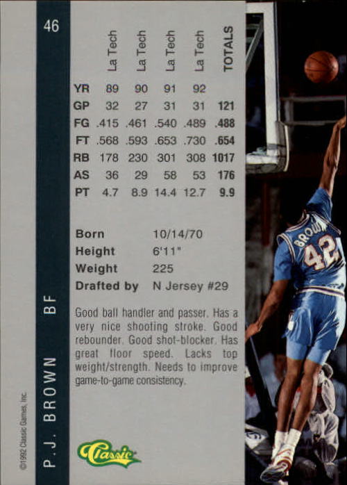 1992 Classic Four Sport #46 P.J. Brown back image