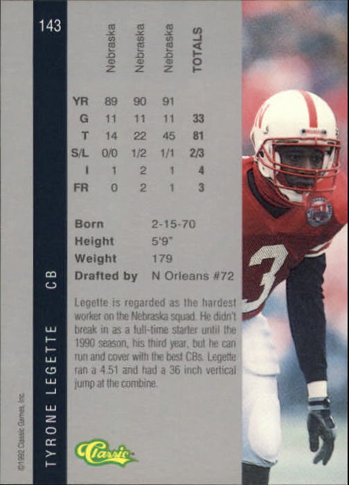 1992 Classic Four Sport #143 Tyrone Legette back image