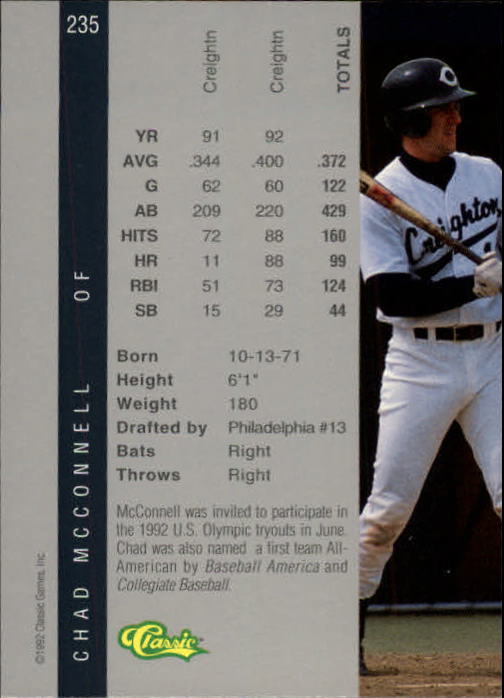 1992 Classic Four Sport #235 Chad McConnell back image