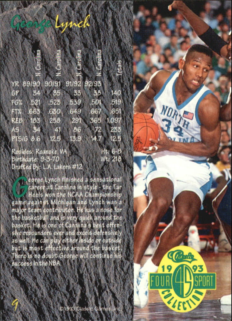 1993 Classic Four Sport #9 George Lynch back image