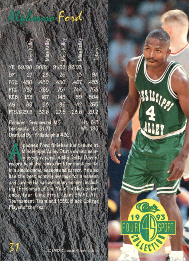 1993 Classic Four Sport #31 Alphonso Ford back image