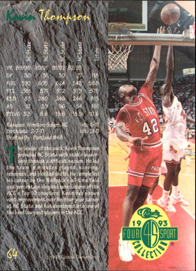 1993 Classic Four Sport #64 Kevin Thompson back image