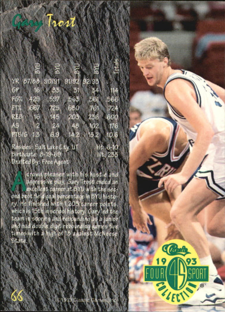1993 Classic Four Sport #66 Gary Trost back image
