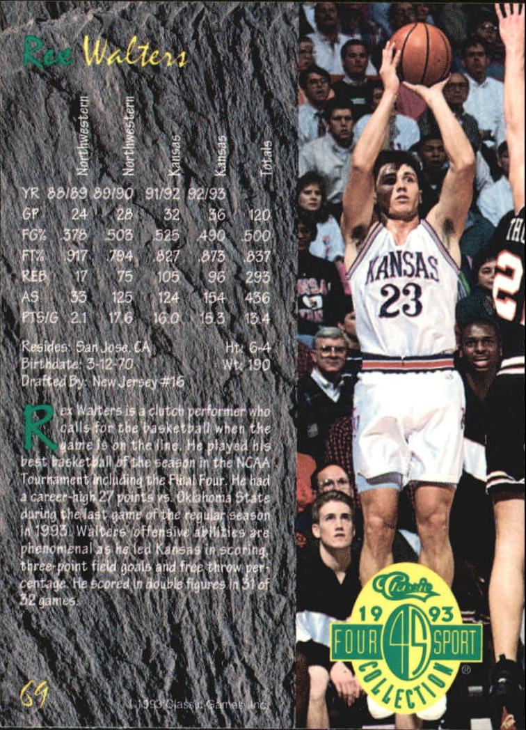 1993 Classic Four Sport #69 Rex Walters back image