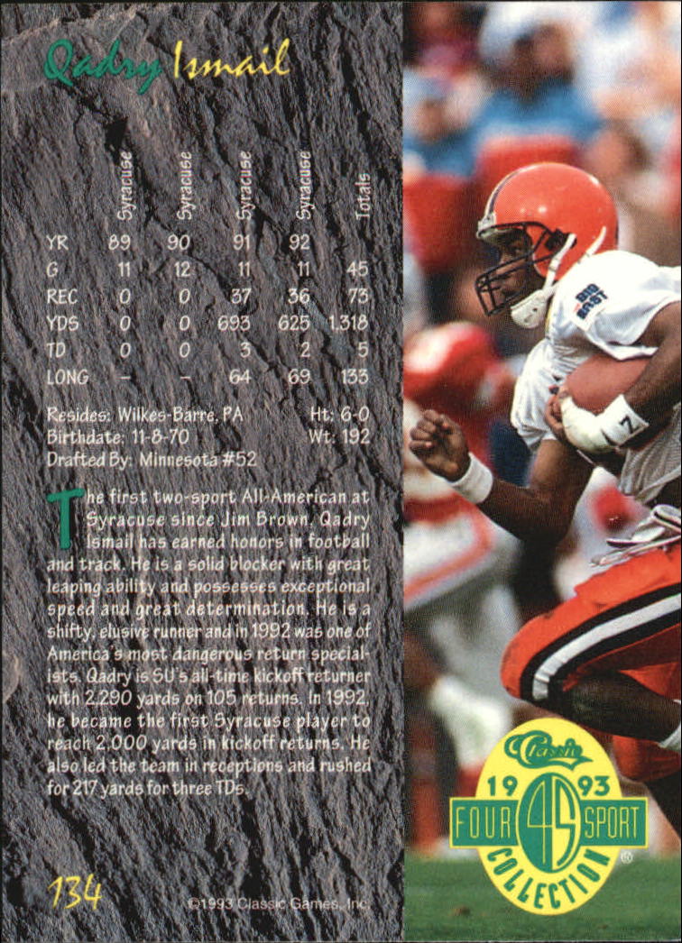 1993 Classic Four Sport #134 Qadry Ismail back image