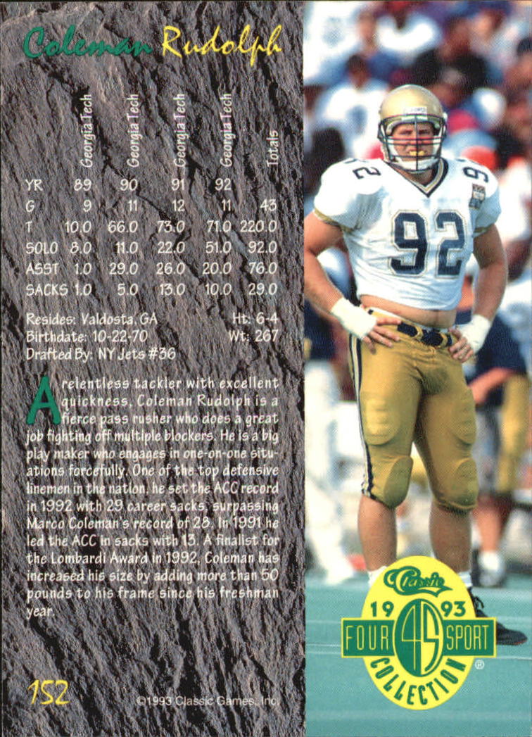 1993 Classic Four Sport #152 Coleman Rudolph back image